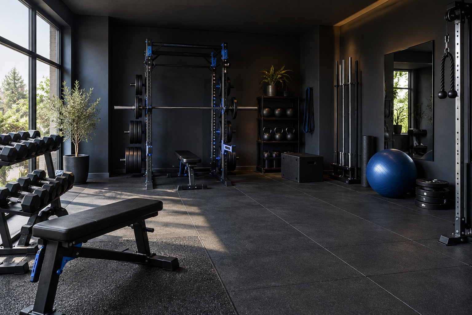 Espacio conceptual con material para entrenamiento de fuerza